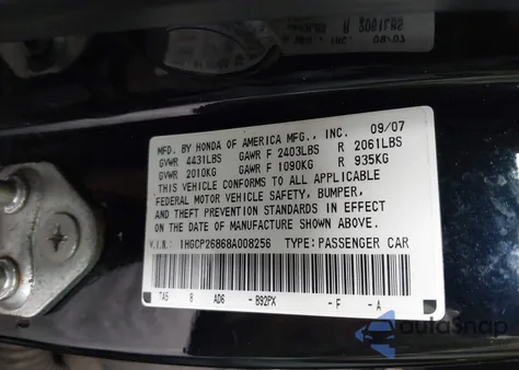 2008 Honda Accord 2.4 Ex-L from USA, damaged, VIN 1HGCP26868A008256